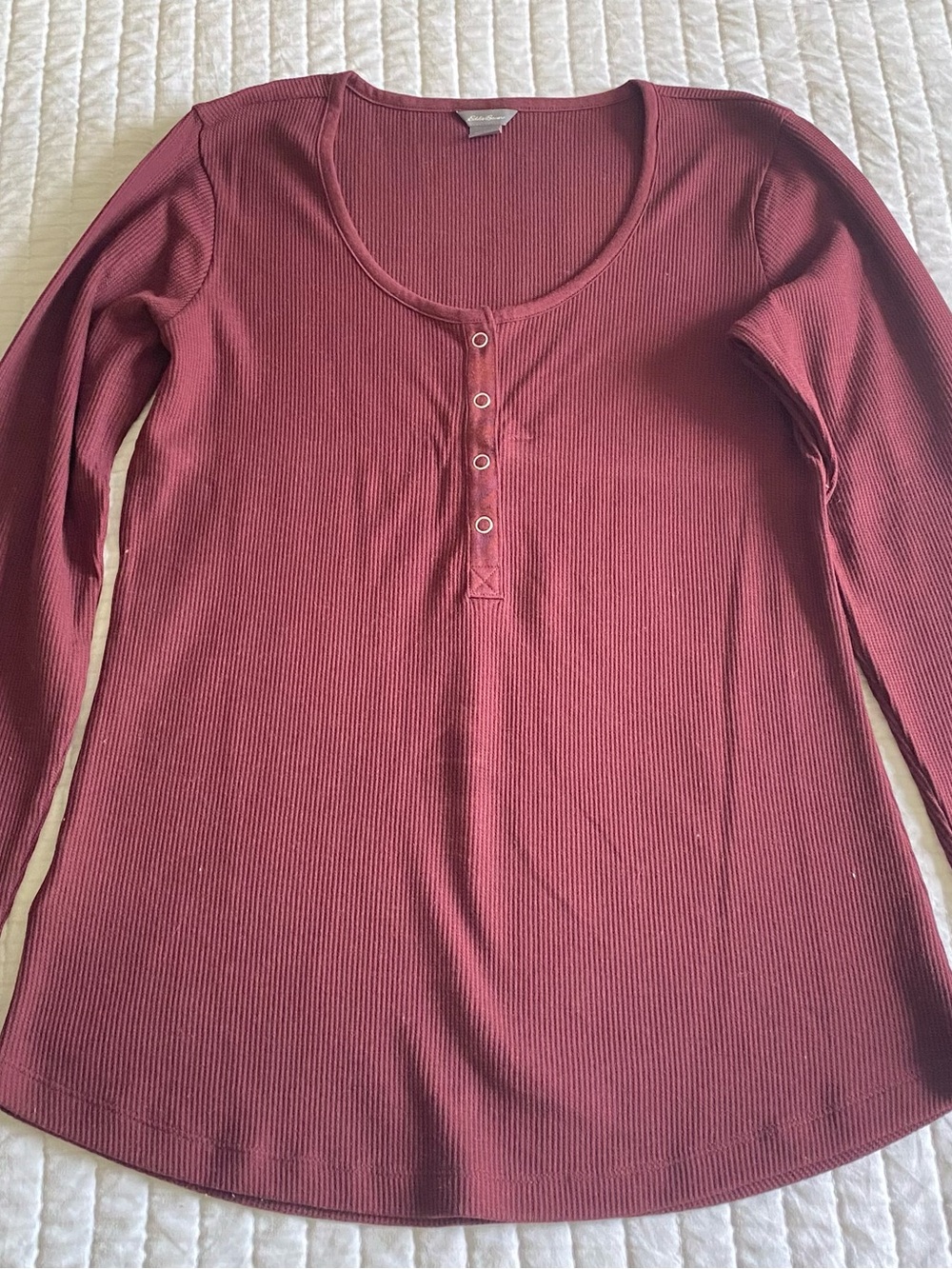 Eddie Bauer Ribbed Henley Long Sleeve Top - Wine